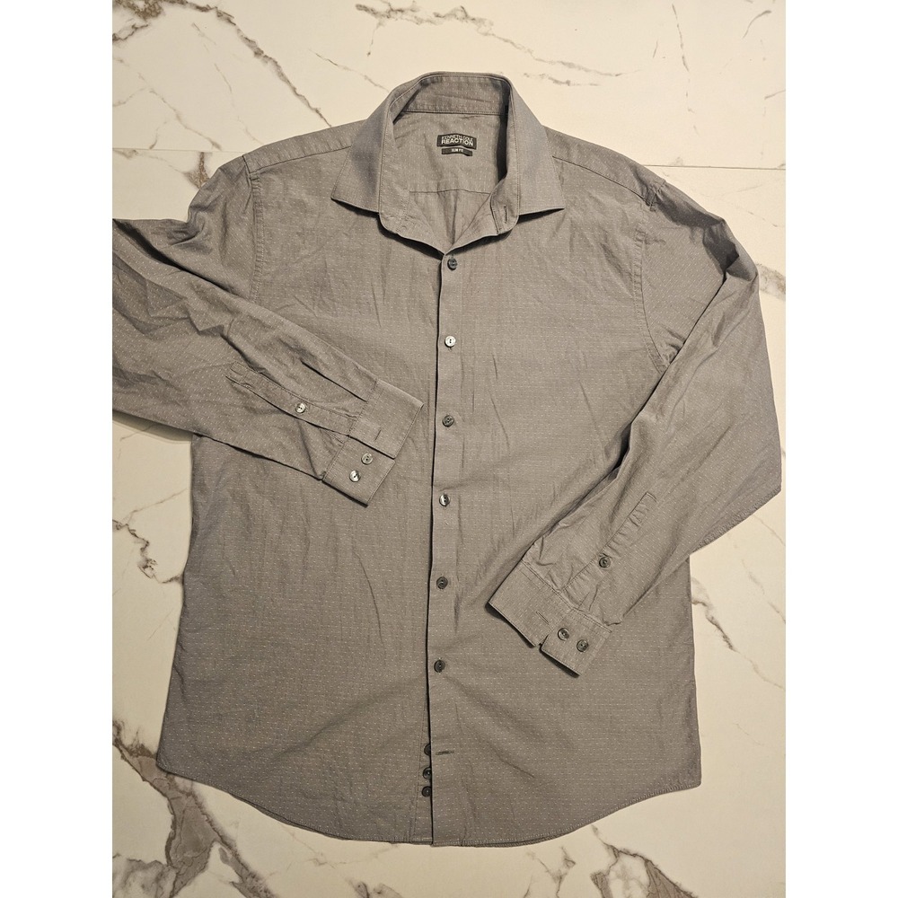 Kenneth Cole Reaction Slim Fit Shirt Mens 16 32-23 Button Down Gray